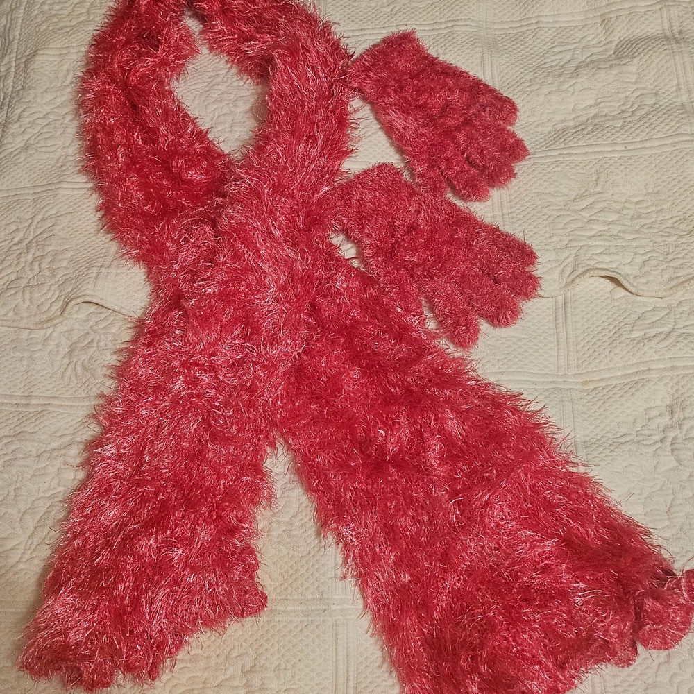 Cozy Pink Scarf and Gloves Set